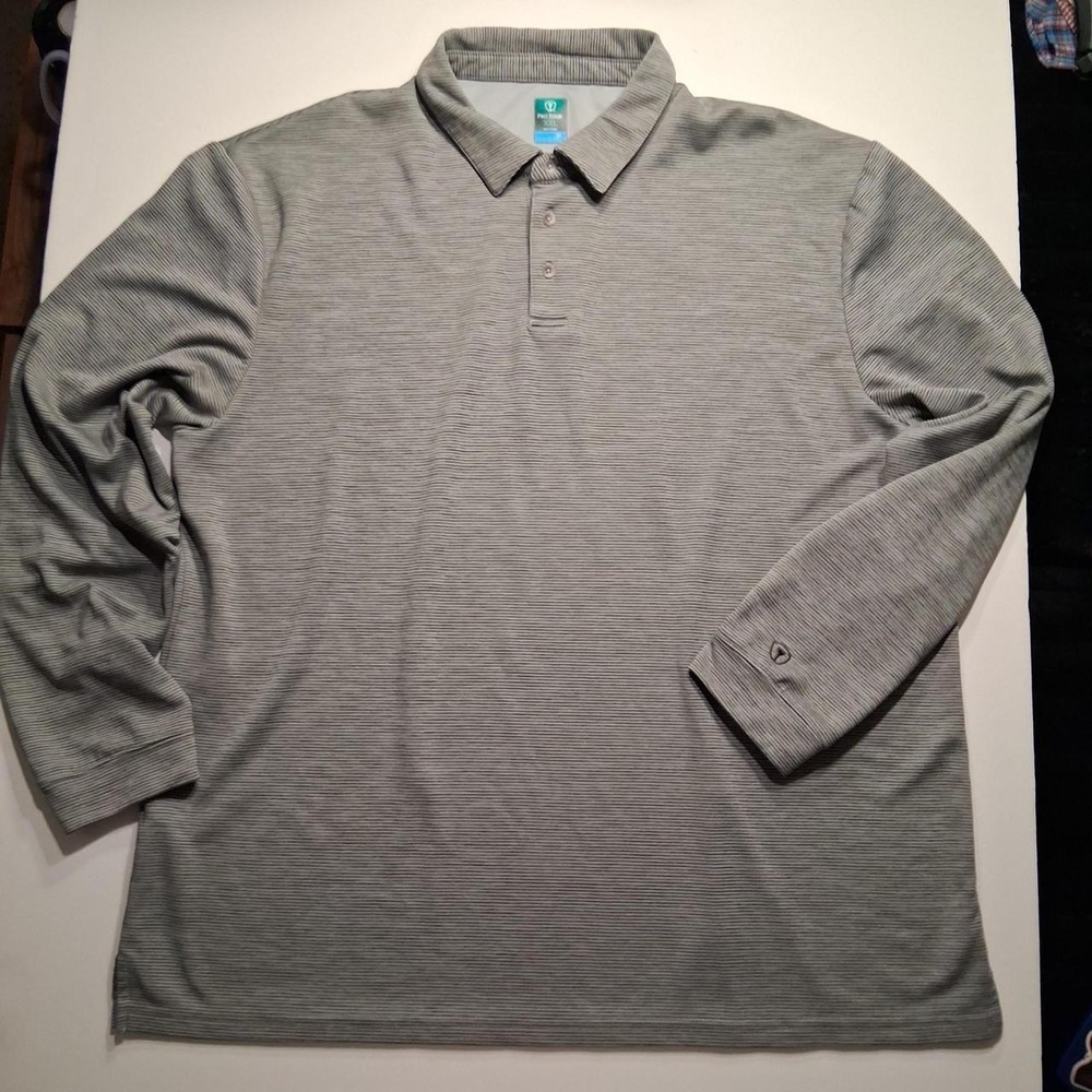Mens Pro Tour Golf Long Sleeve Polo Shirt Gray with Subtle Horizontal Stripes